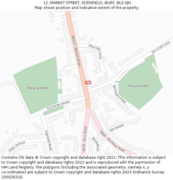 12, MARKET STREET, EDENFIELD, BURY, BL0 0JN: Location map and indicative extent of plot