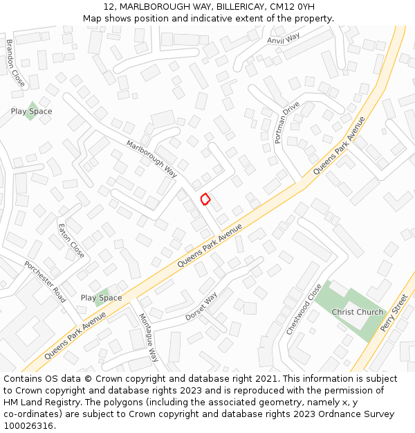 12, MARLBOROUGH WAY, BILLERICAY, CM12 0YH: Location map and indicative extent of plot