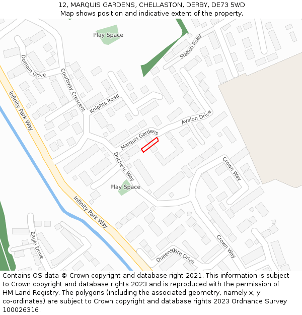 12, MARQUIS GARDENS, CHELLASTON, DERBY, DE73 5WD: Location map and indicative extent of plot