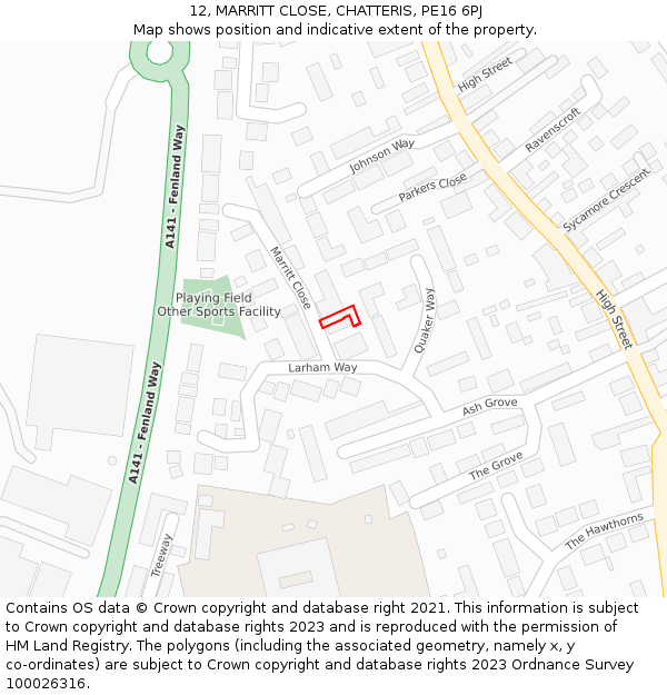 12, MARRITT CLOSE, CHATTERIS, PE16 6PJ: Location map and indicative extent of plot