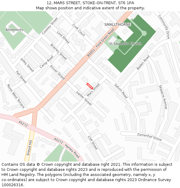 12, MARS STREET, STOKE-ON-TRENT, ST6 1PA: Location map and indicative extent of plot
