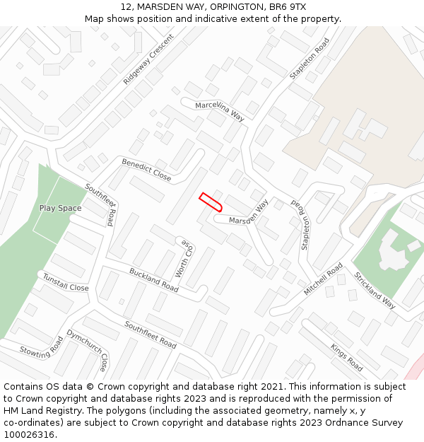 12, MARSDEN WAY, ORPINGTON, BR6 9TX: Location map and indicative extent of plot