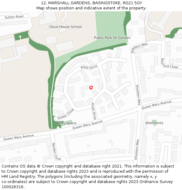 12, MARSHALL GARDENS, BASINGSTOKE, RG21 5GY: Location map and indicative extent of plot