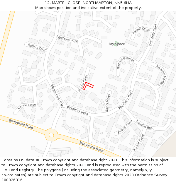 12, MARTEL CLOSE, NORTHAMPTON, NN5 6HA: Location map and indicative extent of plot