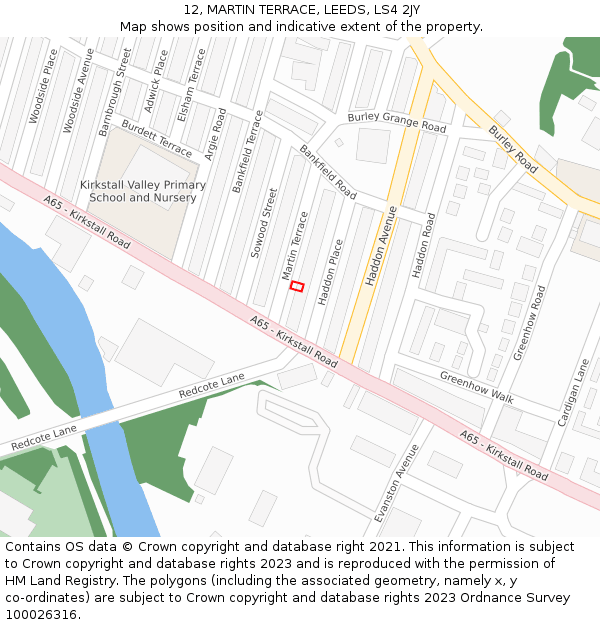 12, MARTIN TERRACE, LEEDS, LS4 2JY: Location map and indicative extent of plot