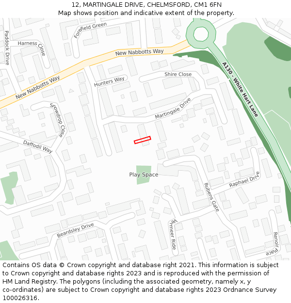 12, MARTINGALE DRIVE, CHELMSFORD, CM1 6FN: Location map and indicative extent of plot