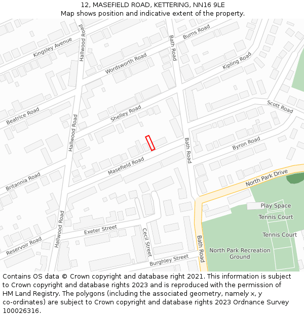 12, MASEFIELD ROAD, KETTERING, NN16 9LE: Location map and indicative extent of plot