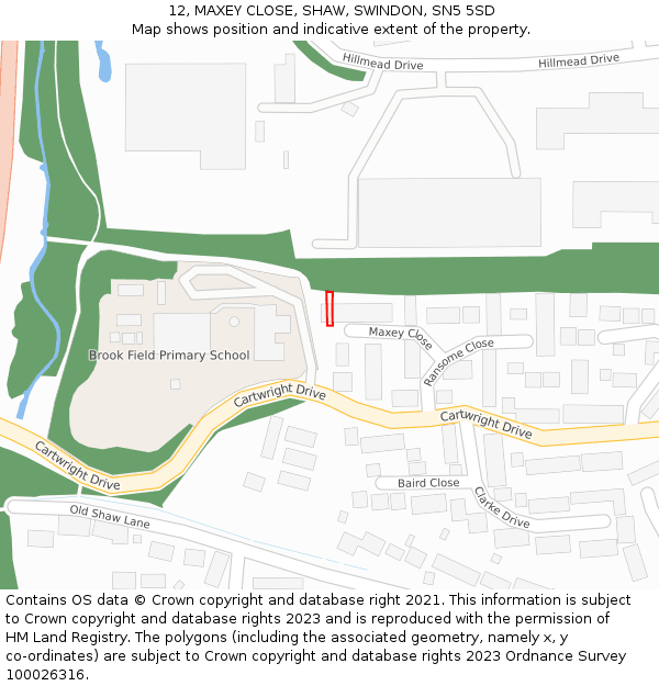 12, MAXEY CLOSE, SHAW, SWINDON, SN5 5SD: Location map and indicative extent of plot