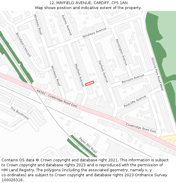 12, MAYFIELD AVENUE, CARDIFF, CF5 1AN: Location map and indicative extent of plot