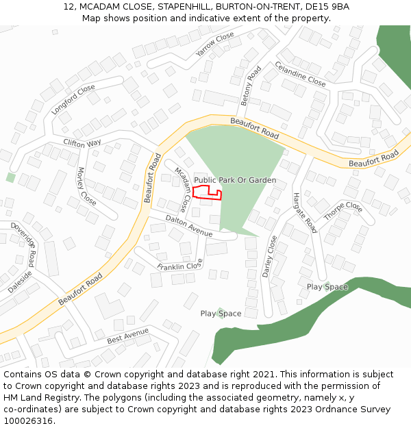 12, MCADAM CLOSE, STAPENHILL, BURTON-ON-TRENT, DE15 9BA: Location map and indicative extent of plot