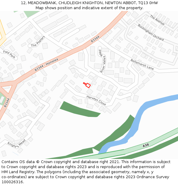 12, MEADOWBANK, CHUDLEIGH KNIGHTON, NEWTON ABBOT, TQ13 0HW: Location map and indicative extent of plot