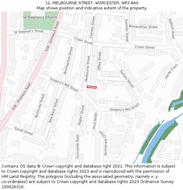 12, MELBOURNE STREET, WORCESTER, WR3 8AX: Location map and indicative extent of plot