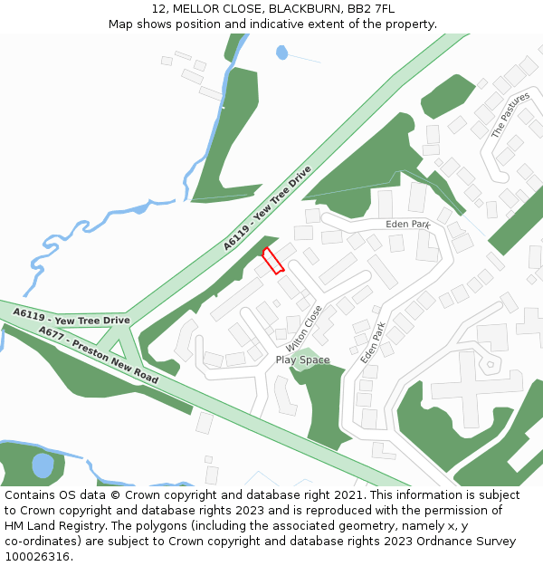 12, MELLOR CLOSE, BLACKBURN, BB2 7FL: Location map and indicative extent of plot
