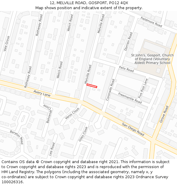 12, MELVILLE ROAD, GOSPORT, PO12 4QX: Location map and indicative extent of plot
