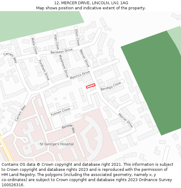 12, MERCER DRIVE, LINCOLN, LN1 1AG: Location map and indicative extent of plot