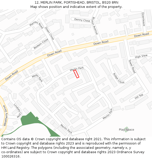 12, MERLIN PARK, PORTISHEAD, BRISTOL, BS20 8RN: Location map and indicative extent of plot