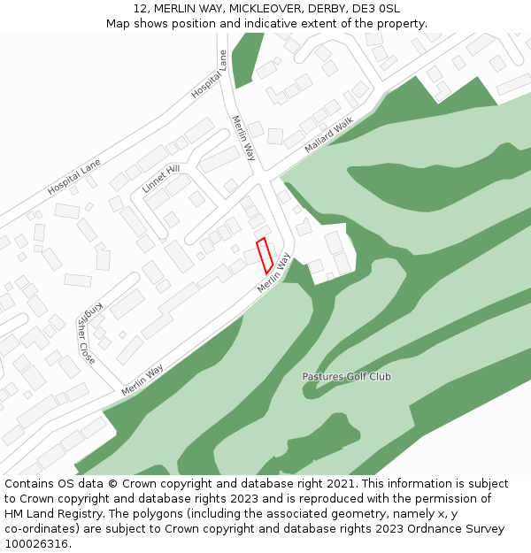12, MERLIN WAY, MICKLEOVER, DERBY, DE3 0SL: Location map and indicative extent of plot
