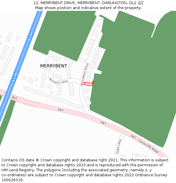 12, MERRYBENT DRIVE, MERRYBENT, DARLINGTON, DL2 2JZ: Location map and indicative extent of plot