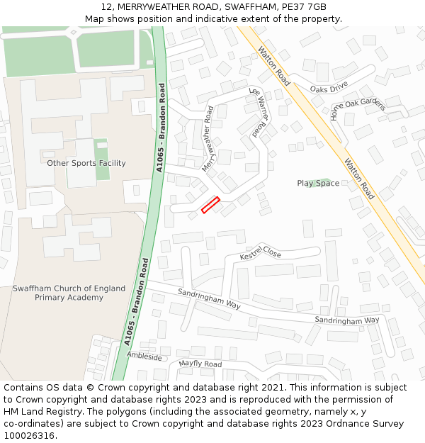 12, MERRYWEATHER ROAD, SWAFFHAM, PE37 7GB: Location map and indicative extent of plot