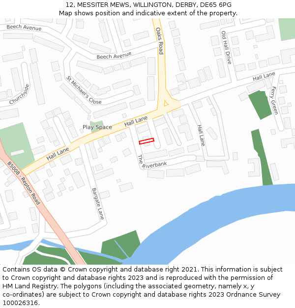 12, MESSITER MEWS, WILLINGTON, DERBY, DE65 6PG: Location map and indicative extent of plot