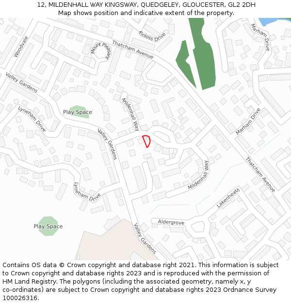 12, MILDENHALL WAY KINGSWAY, QUEDGELEY, GLOUCESTER, GL2 2DH: Location map and indicative extent of plot