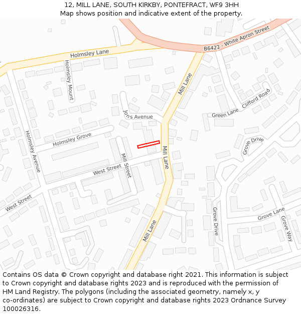 12, MILL LANE, SOUTH KIRKBY, PONTEFRACT, WF9 3HH: Location map and indicative extent of plot