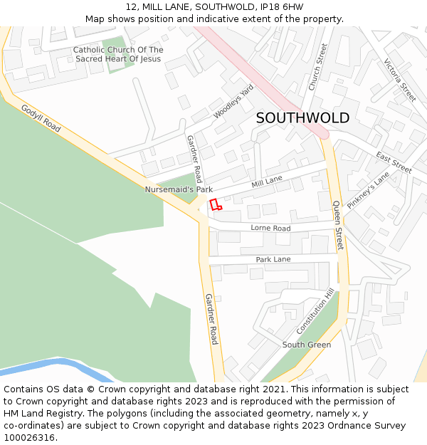 12, MILL LANE, SOUTHWOLD, IP18 6HW: Location map and indicative extent of plot