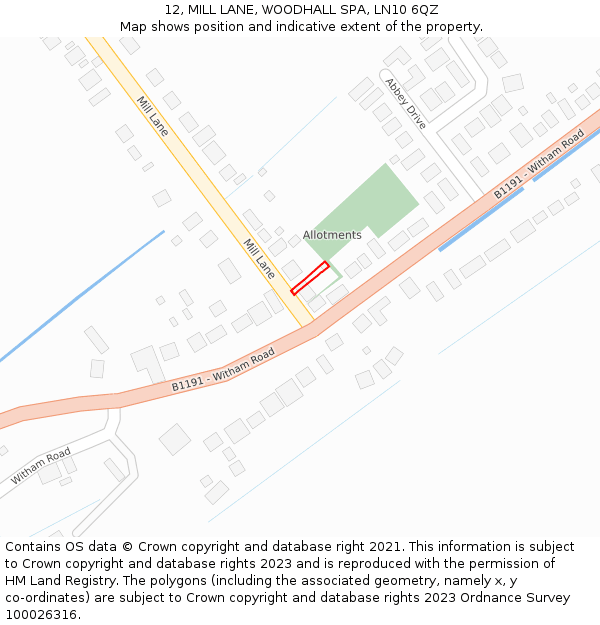 12, MILL LANE, WOODHALL SPA, LN10 6QZ: Location map and indicative extent of plot