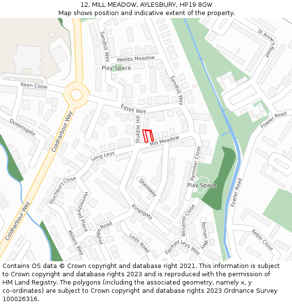 12, MILL MEADOW, AYLESBURY, HP19 8GW: Location map and indicative extent of plot