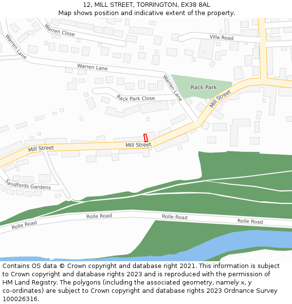 12, MILL STREET, TORRINGTON, EX38 8AL: Location map and indicative extent of plot