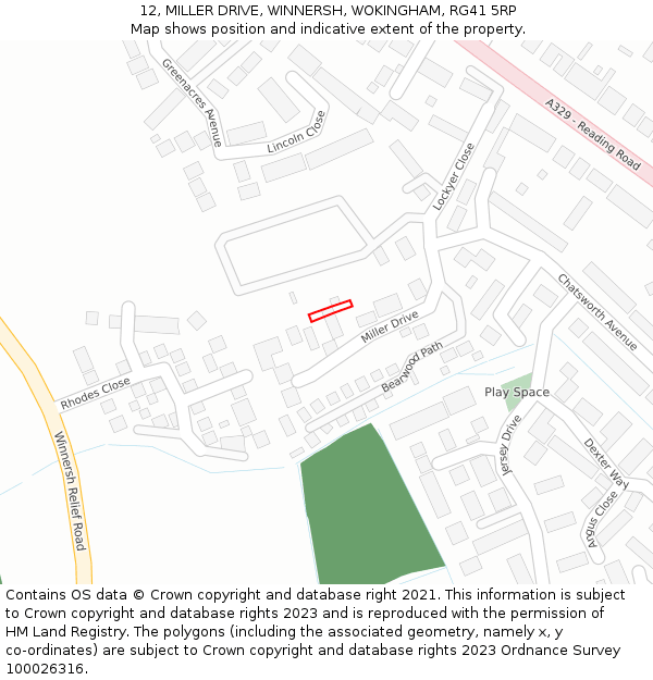 12, MILLER DRIVE, WINNERSH, WOKINGHAM, RG41 5RP: Location map and indicative extent of plot
