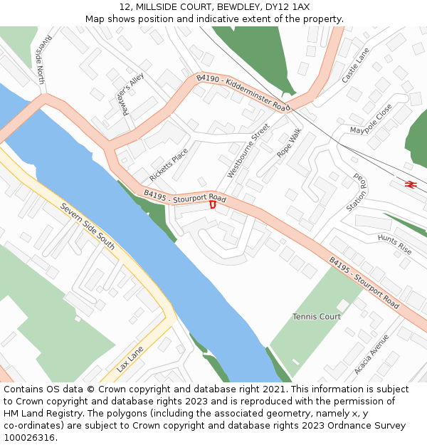 12, MILLSIDE COURT, BEWDLEY, DY12 1AX: Location map and indicative extent of plot