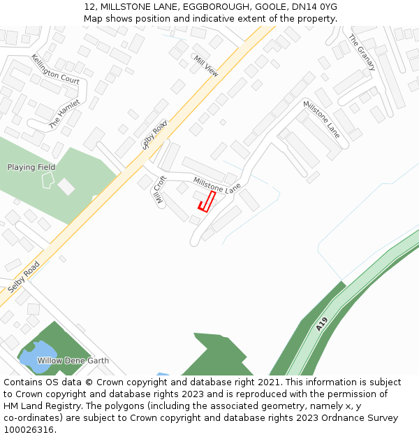 12, MILLSTONE LANE, EGGBOROUGH, GOOLE, DN14 0YG: Location map and indicative extent of plot