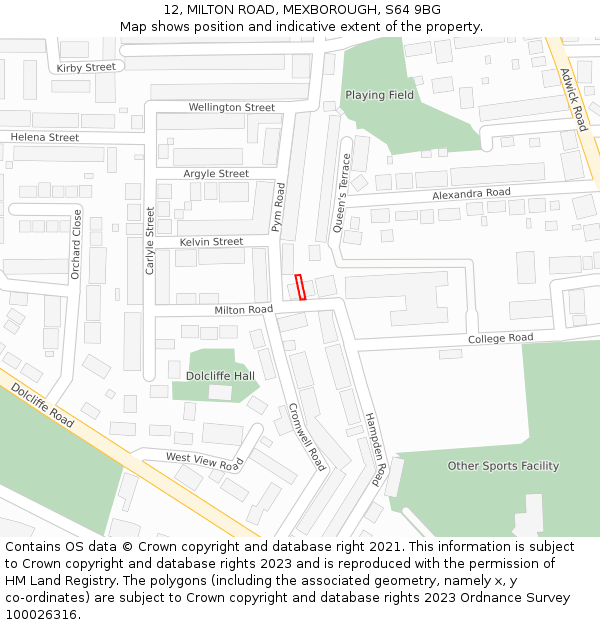 12, MILTON ROAD, MEXBOROUGH, S64 9BG: Location map and indicative extent of plot