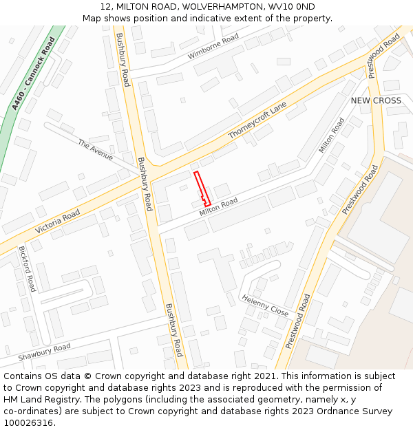 12, MILTON ROAD, WOLVERHAMPTON, WV10 0ND: Location map and indicative extent of plot