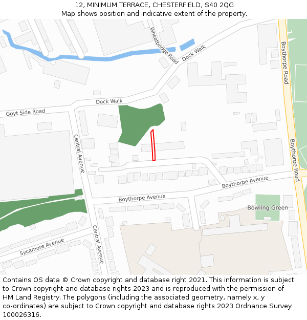 12, MINIMUM TERRACE, CHESTERFIELD, S40 2QG: Location map and indicative extent of plot