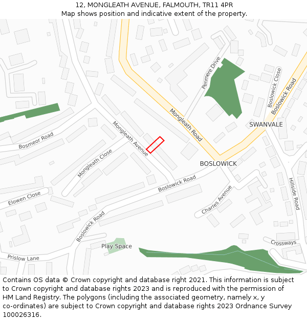 12, MONGLEATH AVENUE, FALMOUTH, TR11 4PR: Location map and indicative extent of plot