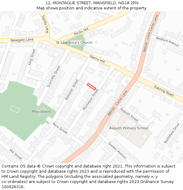 12, MONTAGUE STREET, MANSFIELD, NG18 2PN: Location map and indicative extent of plot