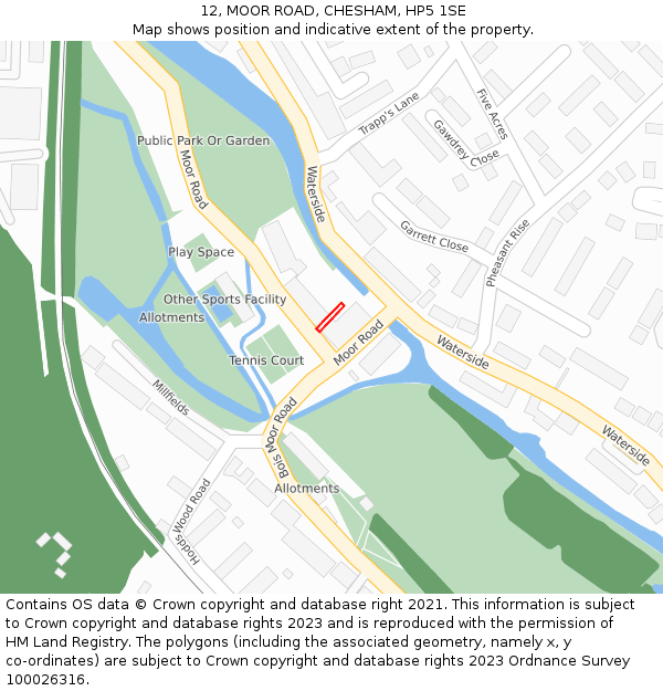 12, MOOR ROAD, CHESHAM, HP5 1SE: Location map and indicative extent of plot