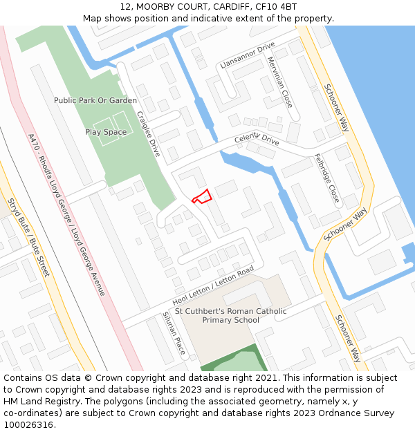 12, MOORBY COURT, CARDIFF, CF10 4BT: Location map and indicative extent of plot