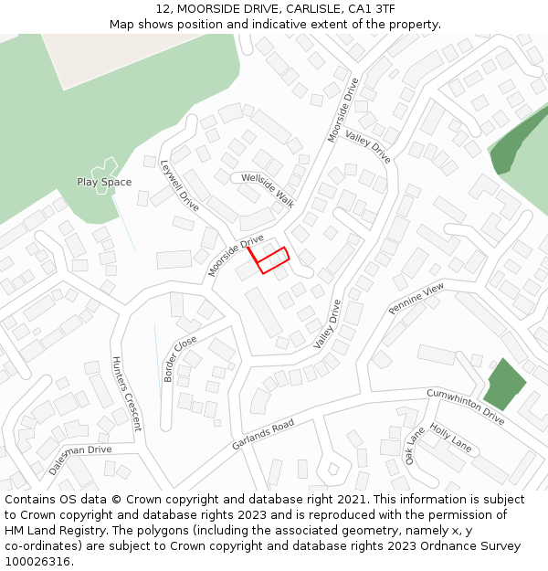 12, MOORSIDE DRIVE, CARLISLE, CA1 3TF: Location map and indicative extent of plot