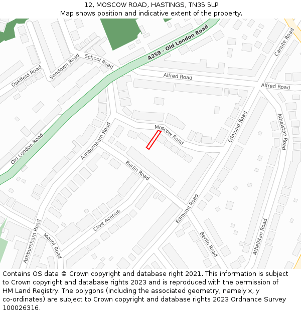 12, MOSCOW ROAD, HASTINGS, TN35 5LP: Location map and indicative extent of plot