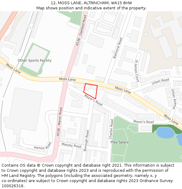 12, MOSS LANE, ALTRINCHAM, WA15 8HW: Location map and indicative extent of plot