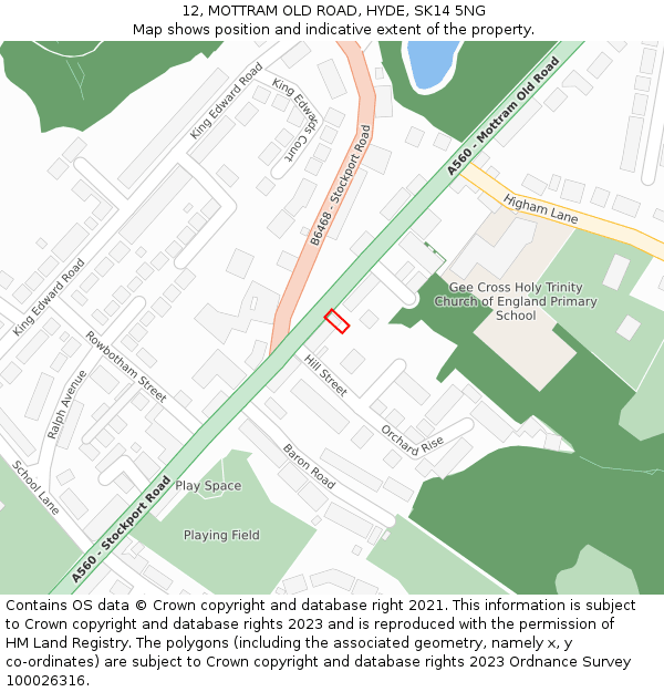 12, MOTTRAM OLD ROAD, HYDE, SK14 5NG: Location map and indicative extent of plot