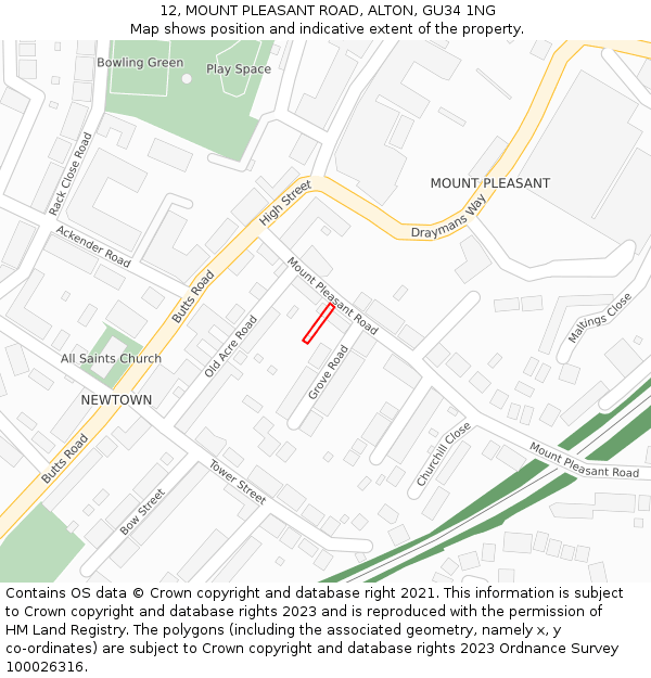 12, MOUNT PLEASANT ROAD, ALTON, GU34 1NG: Location map and indicative extent of plot