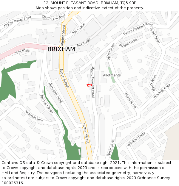 12, MOUNT PLEASANT ROAD, BRIXHAM, TQ5 9RP: Location map and indicative extent of plot