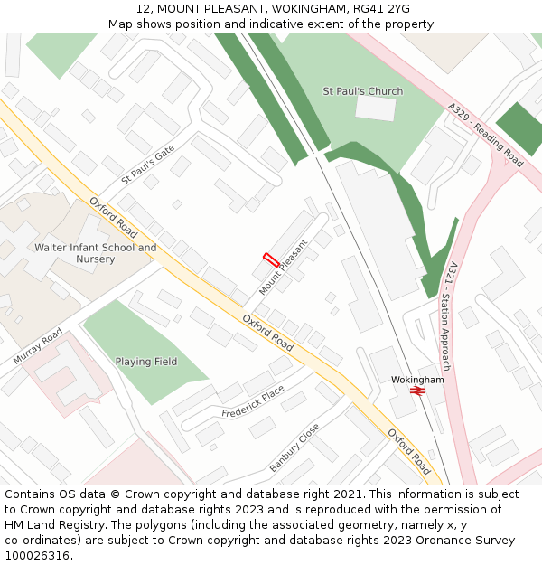 12, MOUNT PLEASANT, WOKINGHAM, RG41 2YG: Location map and indicative extent of plot