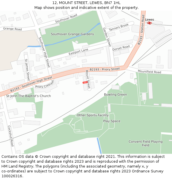 12, MOUNT STREET, LEWES, BN7 1HL: Location map and indicative extent of plot