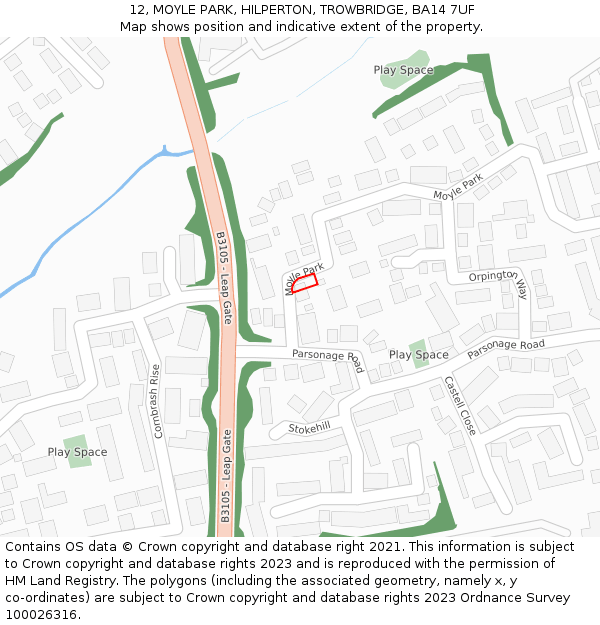 12, MOYLE PARK, HILPERTON, TROWBRIDGE, BA14 7UF: Location map and indicative extent of plot