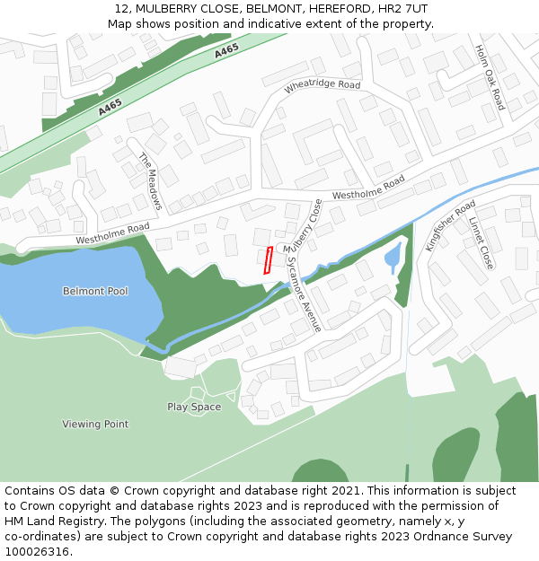 12, MULBERRY CLOSE, BELMONT, HEREFORD, HR2 7UT: Location map and indicative extent of plot